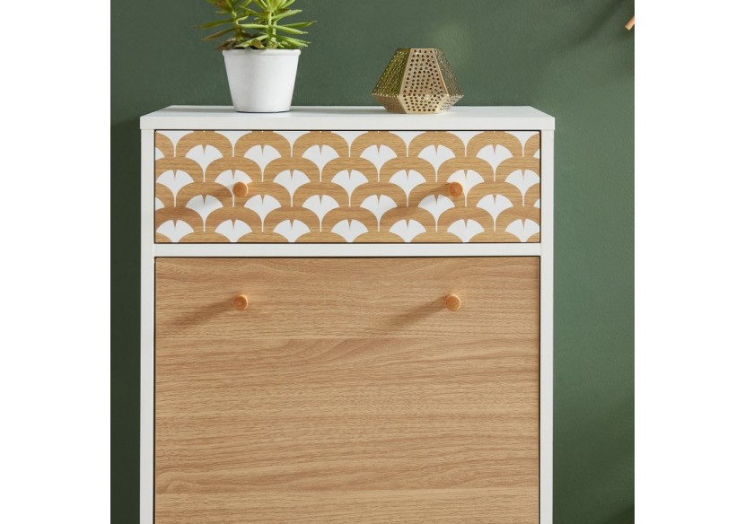 Meuble chaussures UTAH blanc et effet chêne 2 portes et 1 tiroir