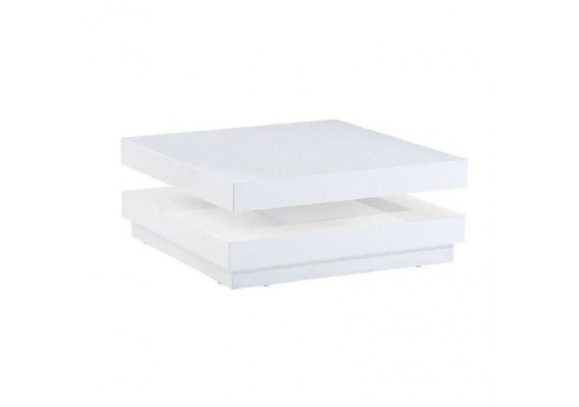 Table basse VEGAS laqué blanc brillant plateau pivotant
