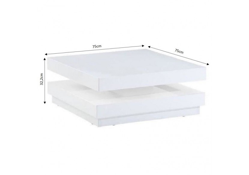 Table basse VEGAS laqué blanc brillant plateau pivotant