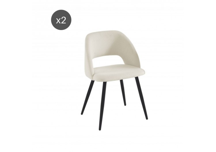 Lot de 2 chaises VINTAGE velours côtelé beige crème pieds métal noir