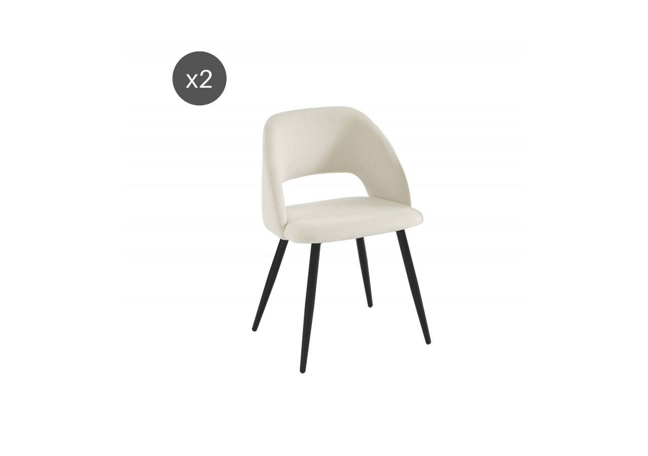 Lot de 2 chaises VINTAGE velours côtelé beige crème pieds métal noir