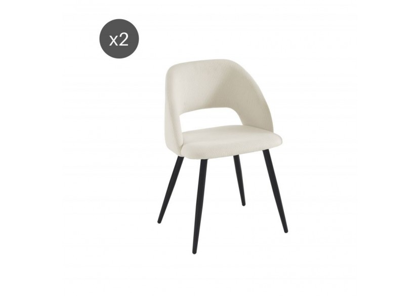 Lot de 2 chaises VINTAGE velours côtelé beige crème pieds métal noir