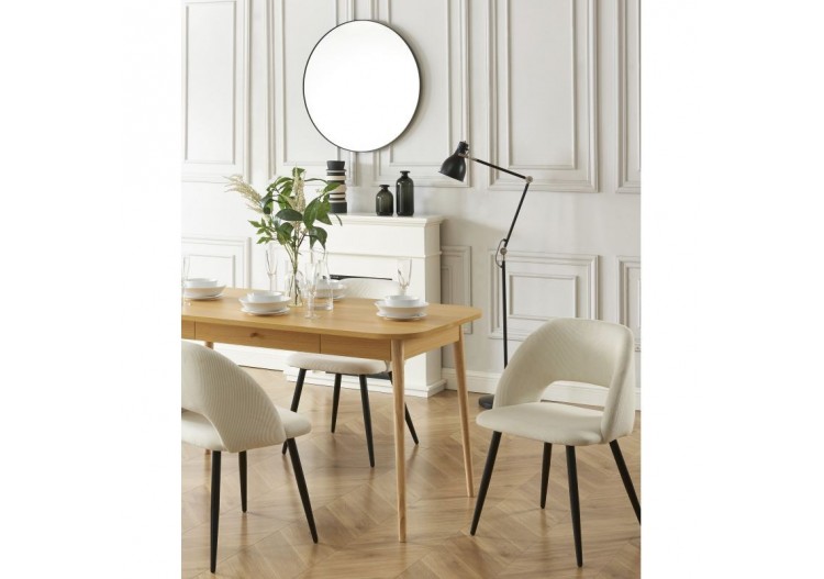 Lot de 2 chaises VINTAGE velours côtelé beige crème pieds métal noir 2