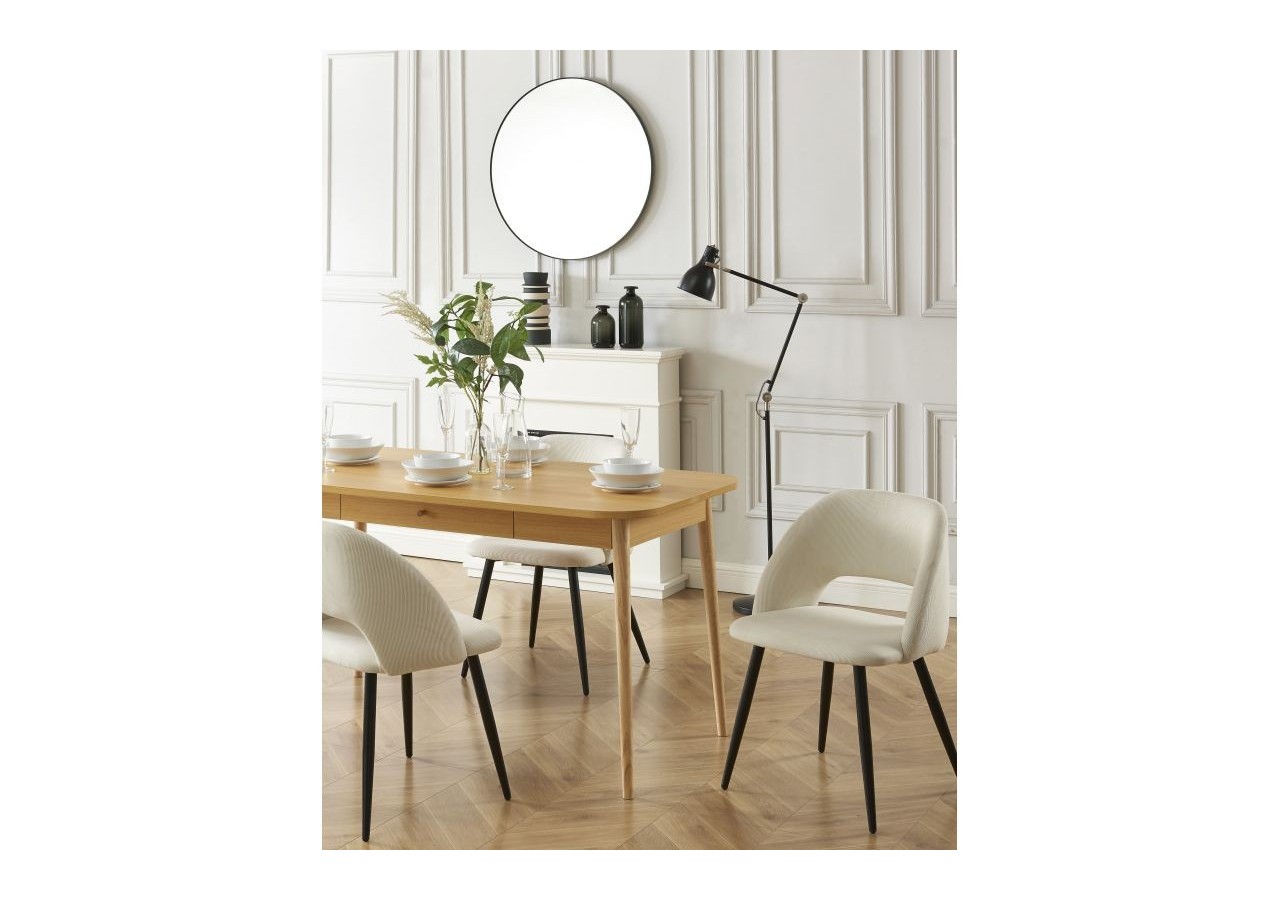 Lot de 2 chaises VINTAGE velours côtelé beige crème pieds métal noir