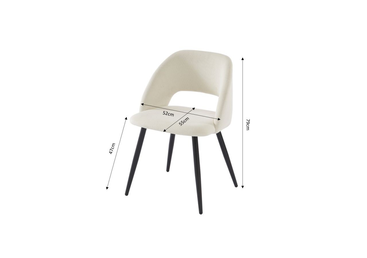 Lot de 2 chaises VINTAGE velours côtelé beige crème pieds métal noir