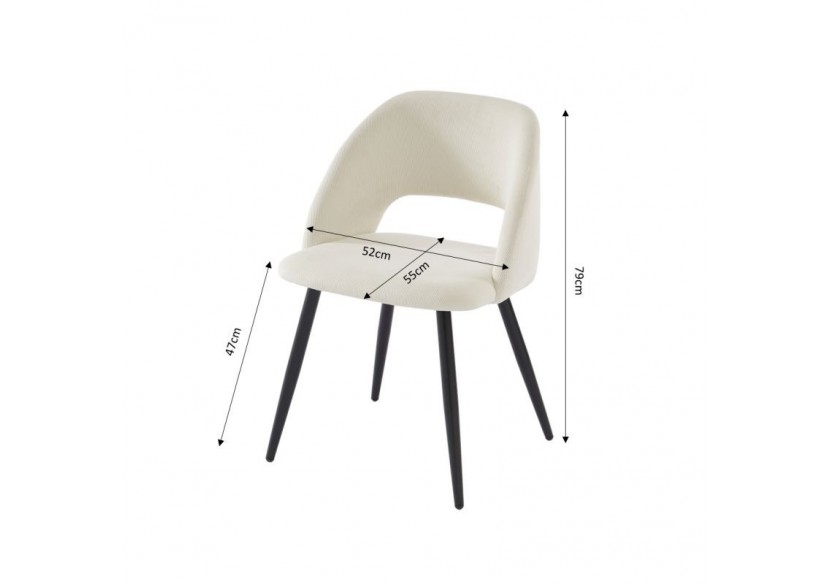 Lot de 2 chaises VINTAGE velours côtelé beige crème pieds métal noir