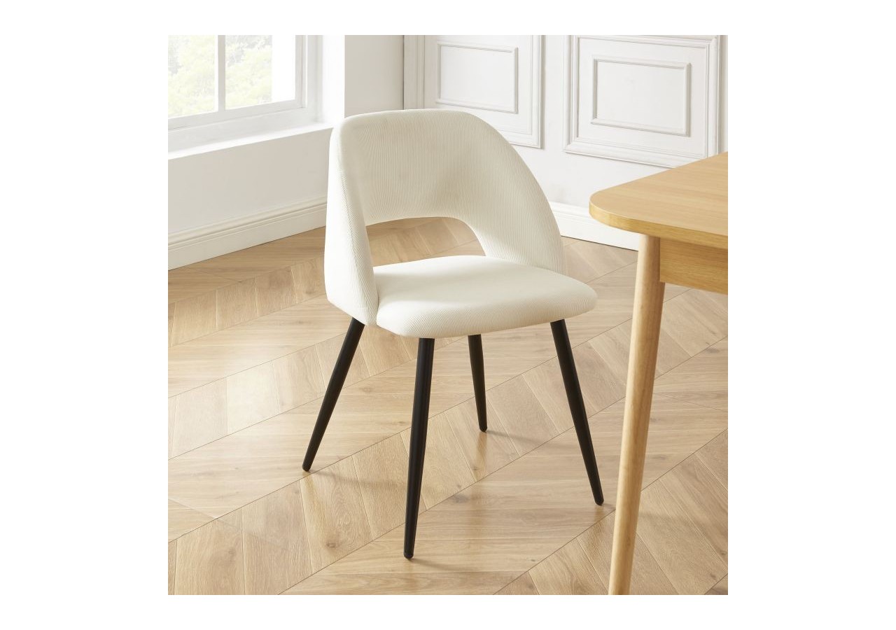 Lot de 2 chaises VINTAGE velours côtelé beige crème pieds métal noir