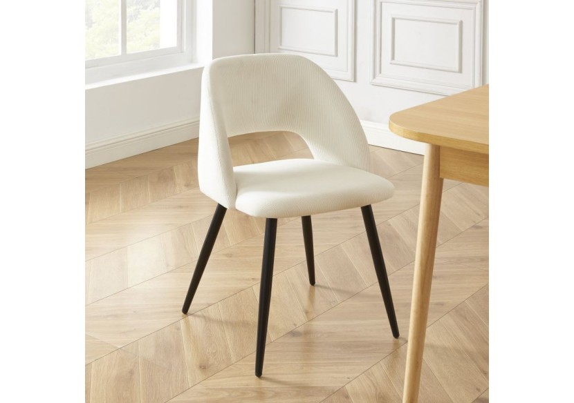 Lot de 2 chaises VINTAGE velours côtelé beige crème pieds métal noir