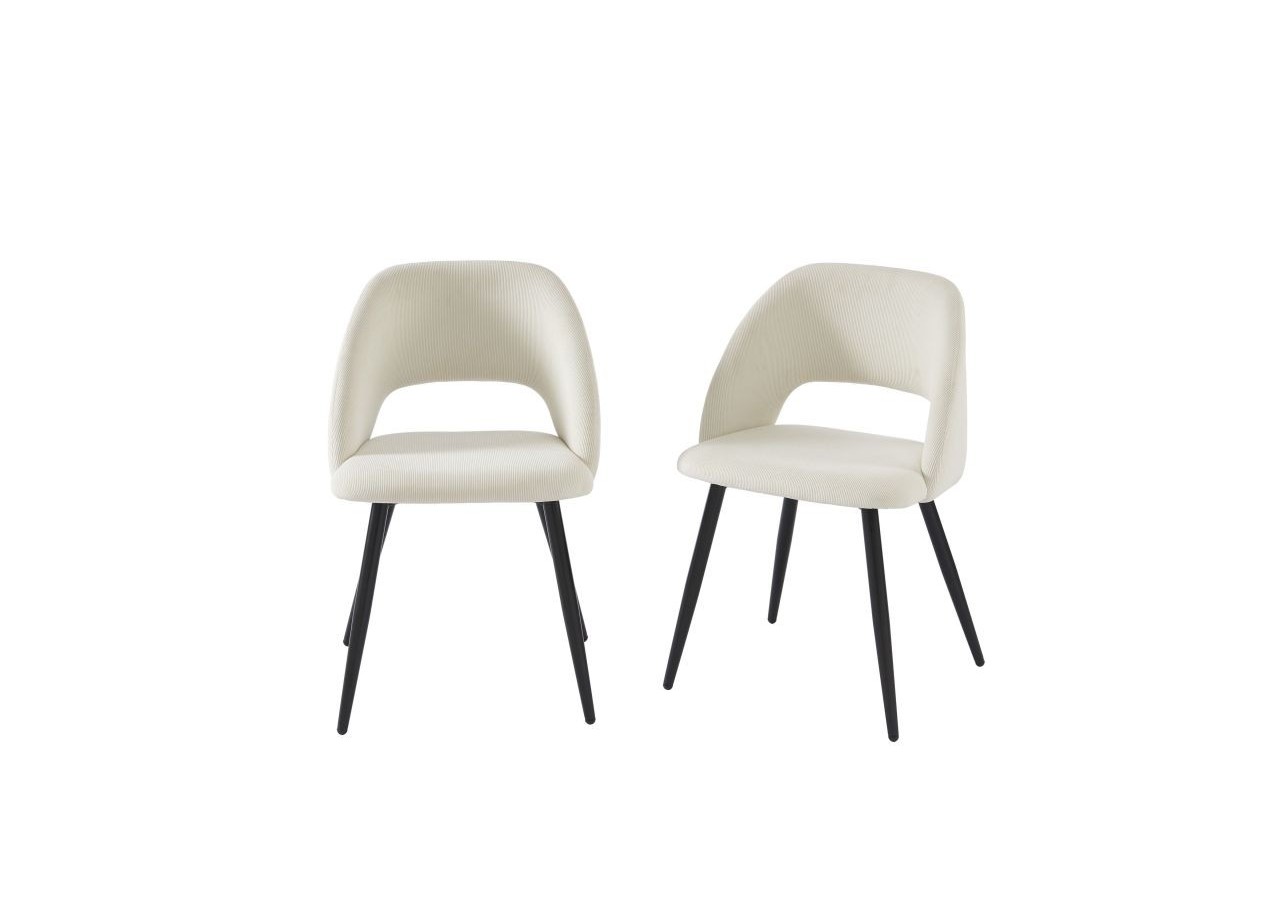 Lot de 2 chaises VINTAGE velours côtelé beige crème pieds métal noir