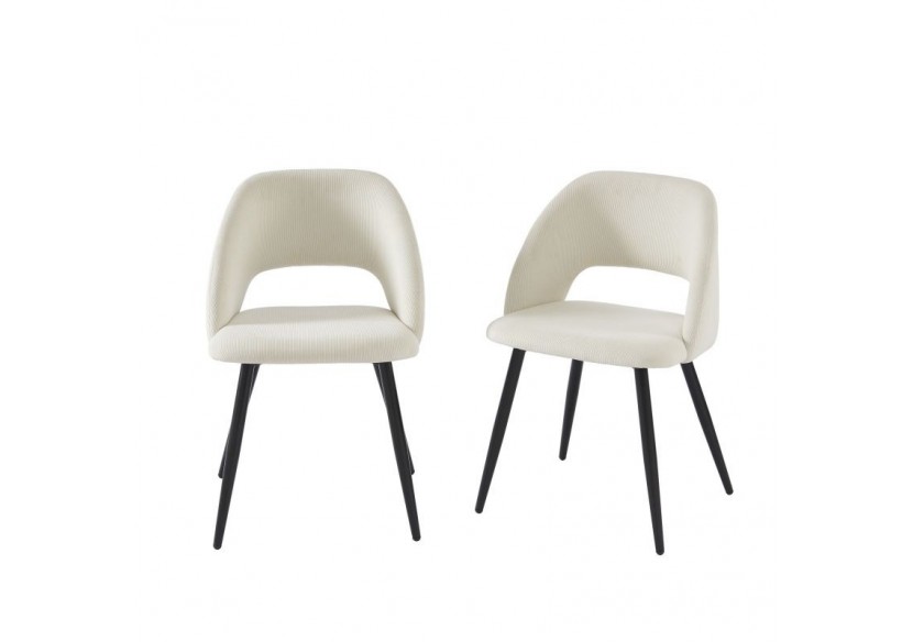 Lot de 2 chaises VINTAGE velours côtelé beige crème pieds métal noir
