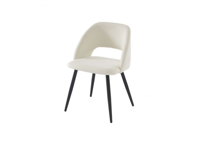 Lot de 2 chaises VINTAGE velours côtelé beige crème pieds métal noir