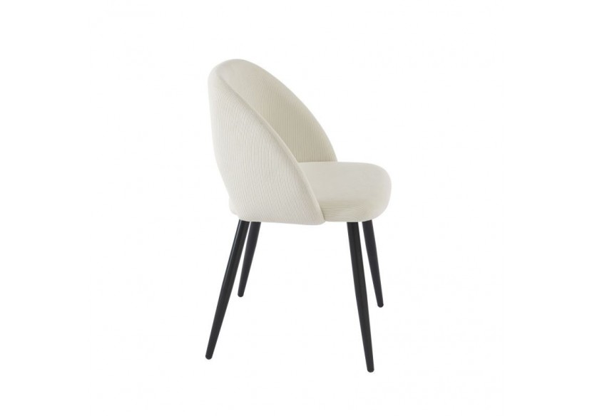 Lot de 2 chaises VINTAGE velours côtelé beige crème pieds métal noir