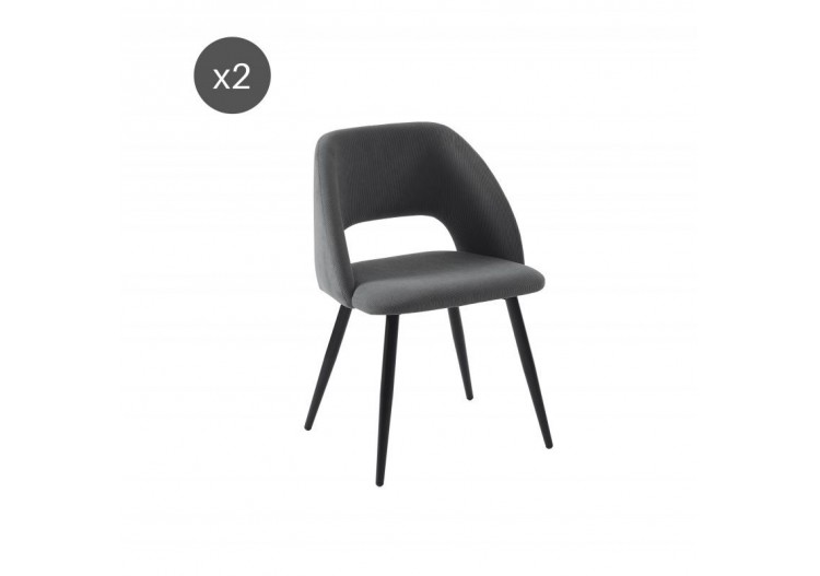 Lot de 2 chaises VINTAGE velours côtelé gris pieds métal noir