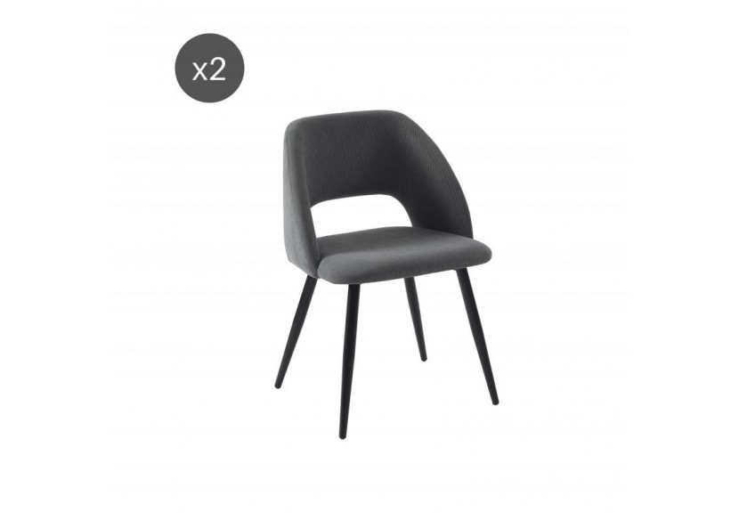 Lot de 2 chaises VINTAGE velours côtelé gris pieds métal noir