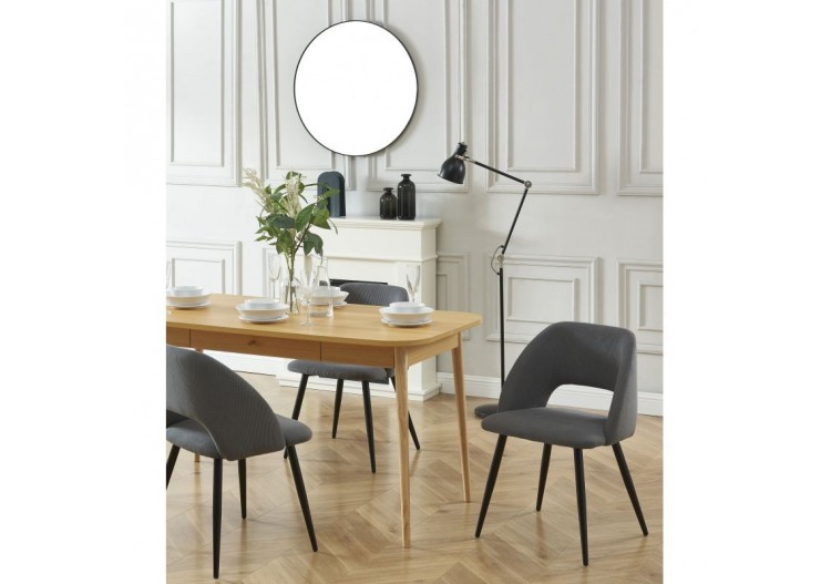 Lot de 2 chaises VINTAGE velours côtelé gris pieds métal noir 2