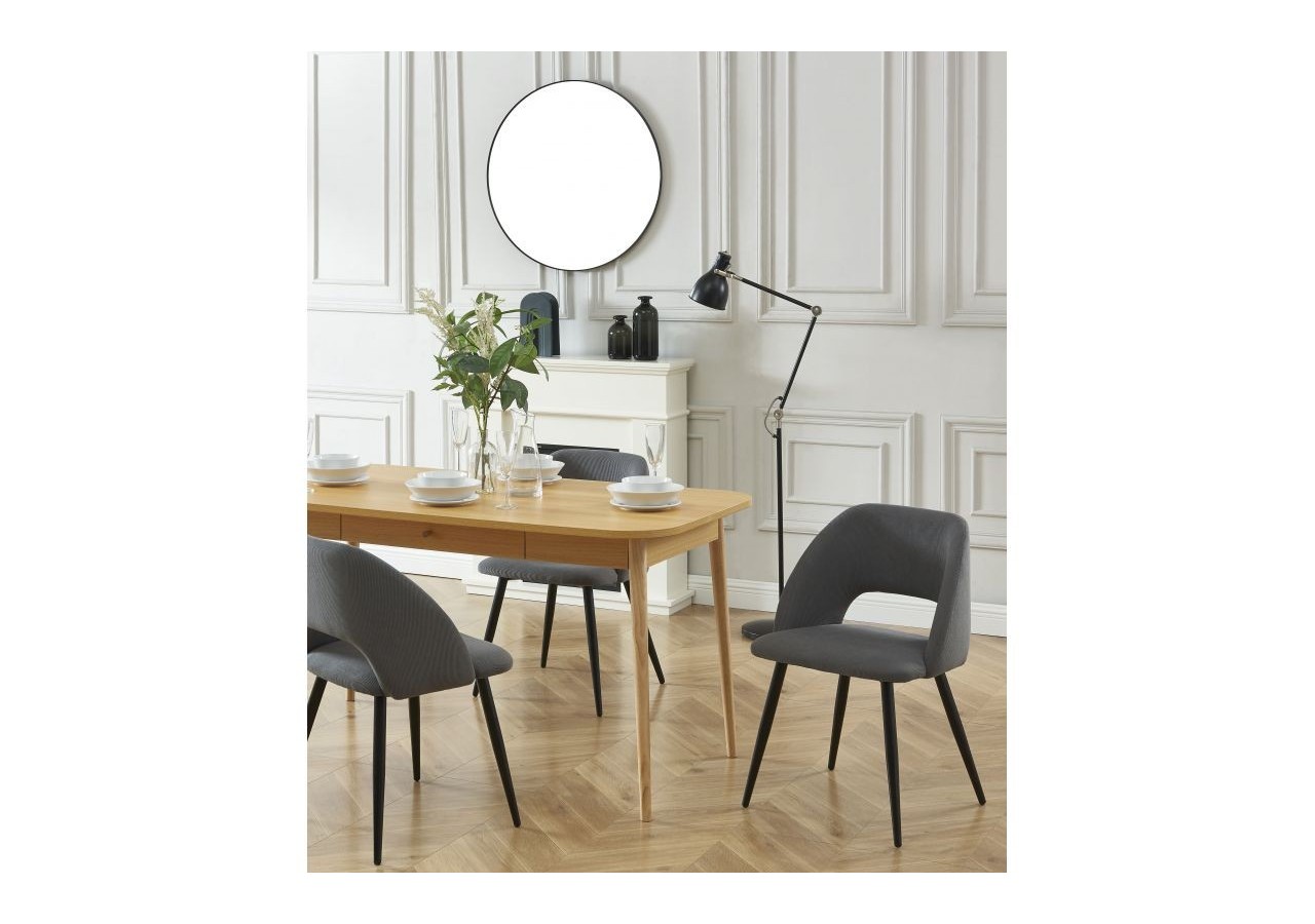 Lot de 2 chaises VINTAGE velours côtelé gris pieds métal noir