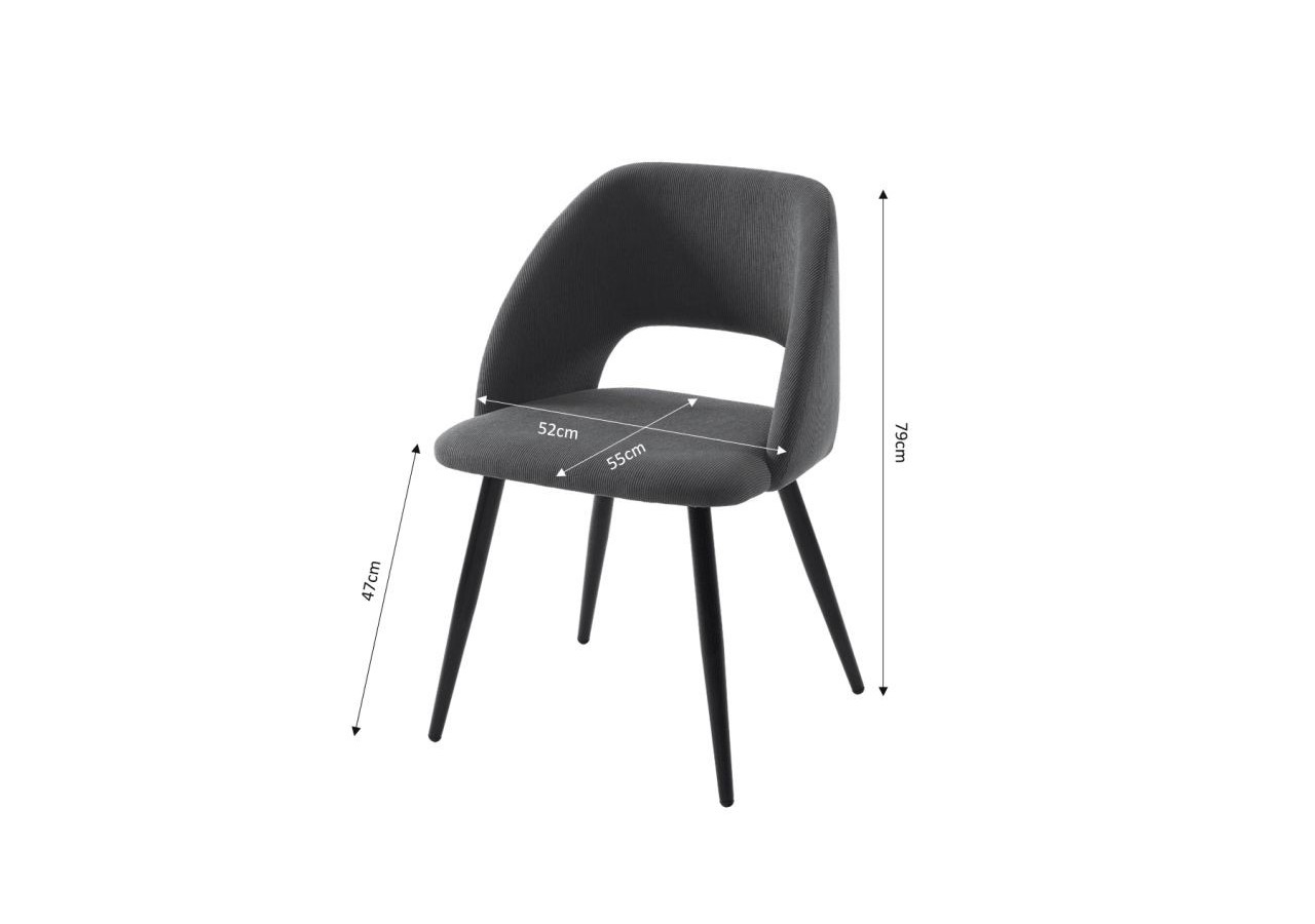 Lot de 2 chaises VINTAGE velours côtelé gris pieds métal noir