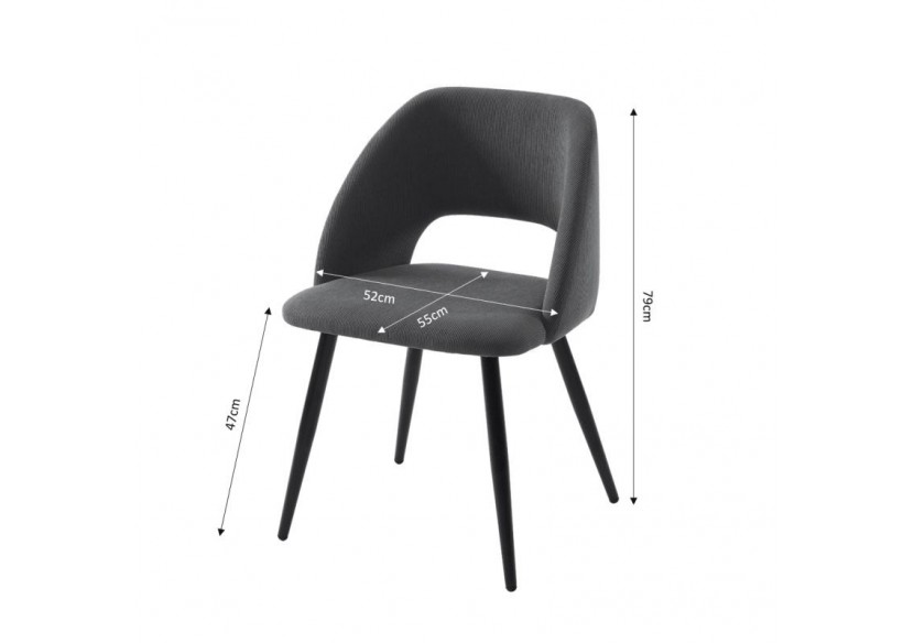 Lot de 2 chaises VINTAGE velours côtelé gris pieds métal noir