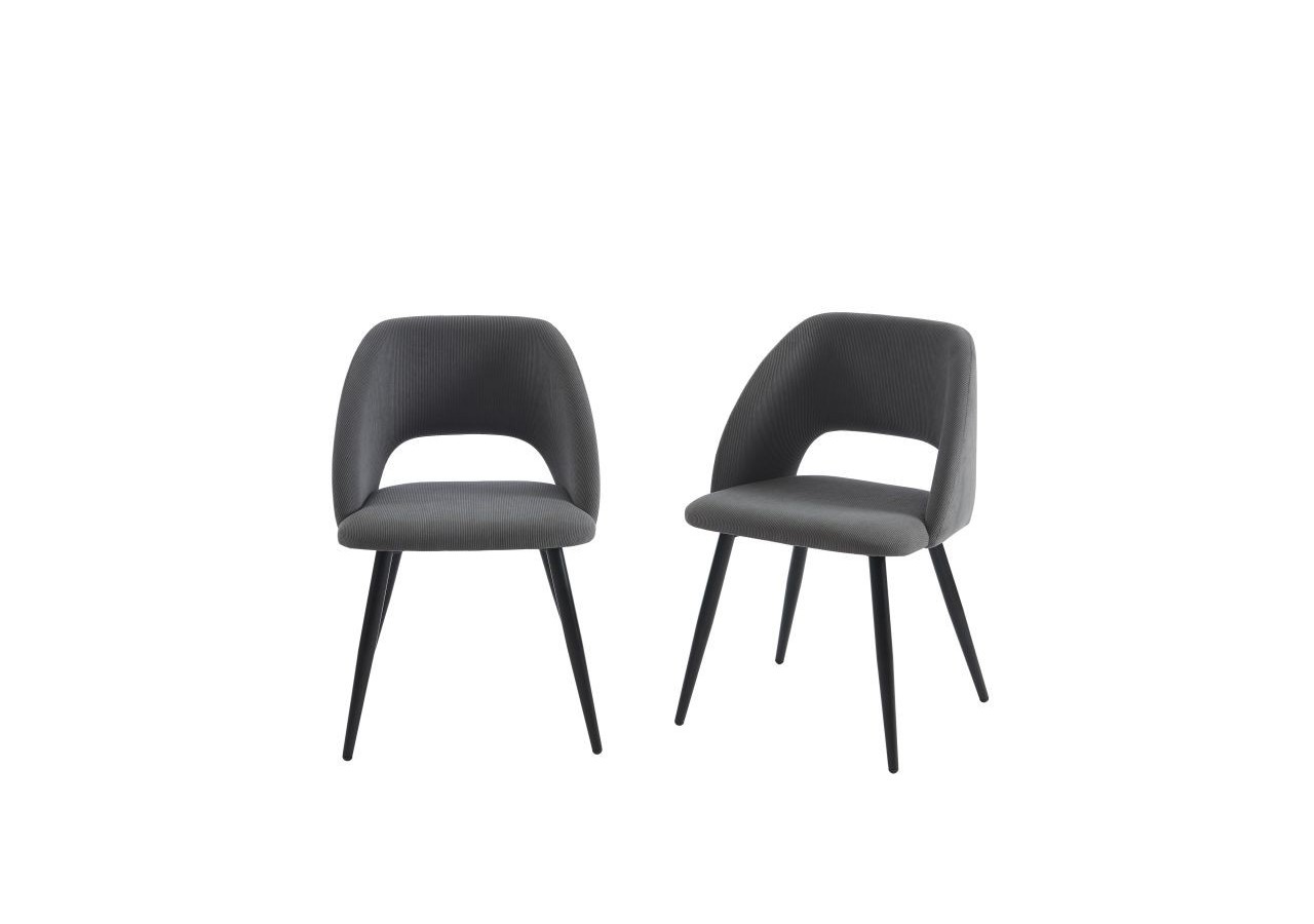 Lot de 2 chaises VINTAGE velours côtelé gris pieds métal noir