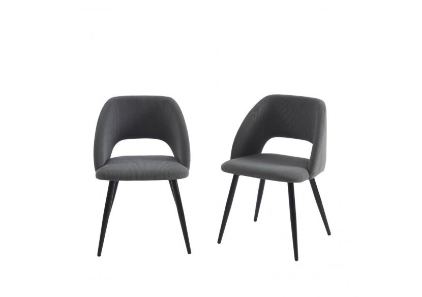 Lot de 2 chaises VINTAGE velours côtelé gris pieds métal noir
