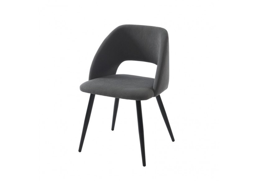 Lot de 2 chaises VINTAGE velours côtelé gris pieds métal noir