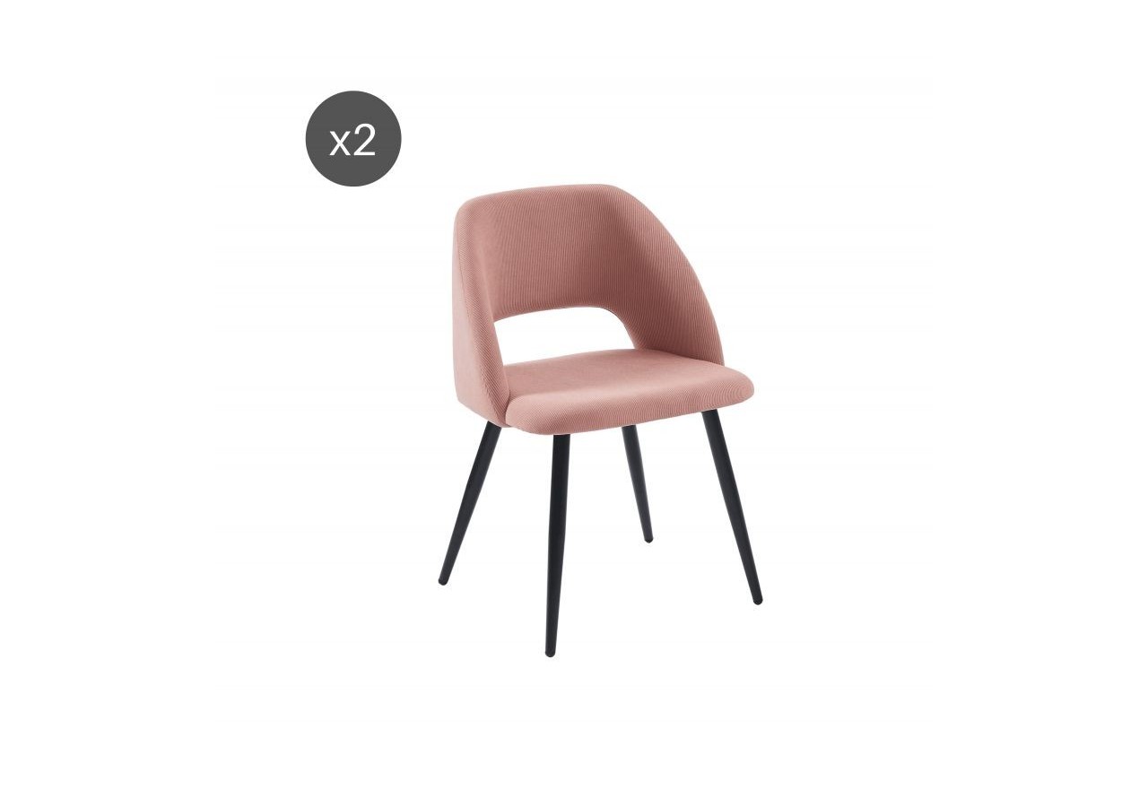 Lot de 2 chaises VINTAGE velours côtelé rose poudré pieds métal noir
