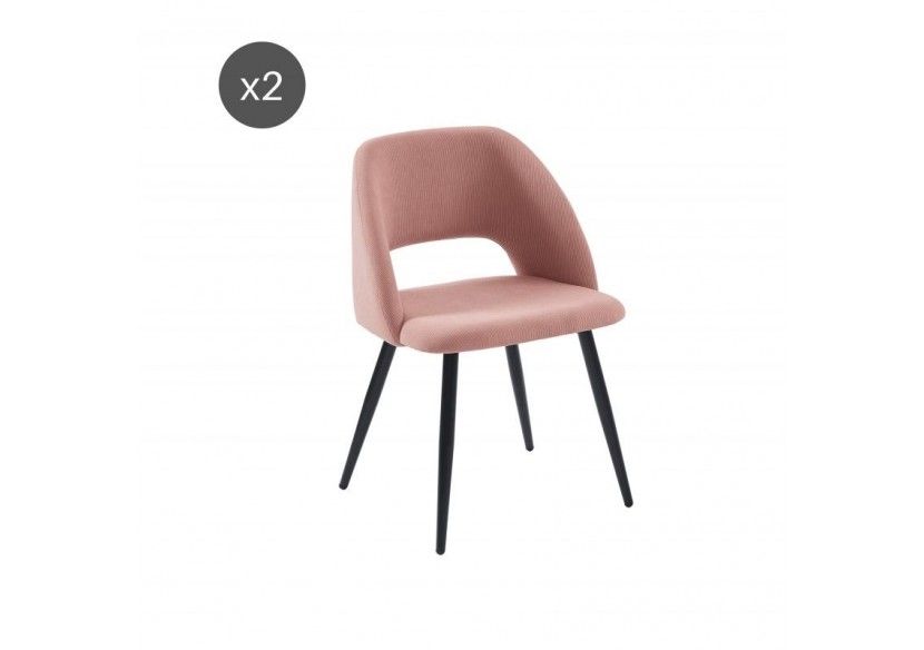 Lot de 2 chaises VINTAGE velours côtelé rose poudré pieds métal noir