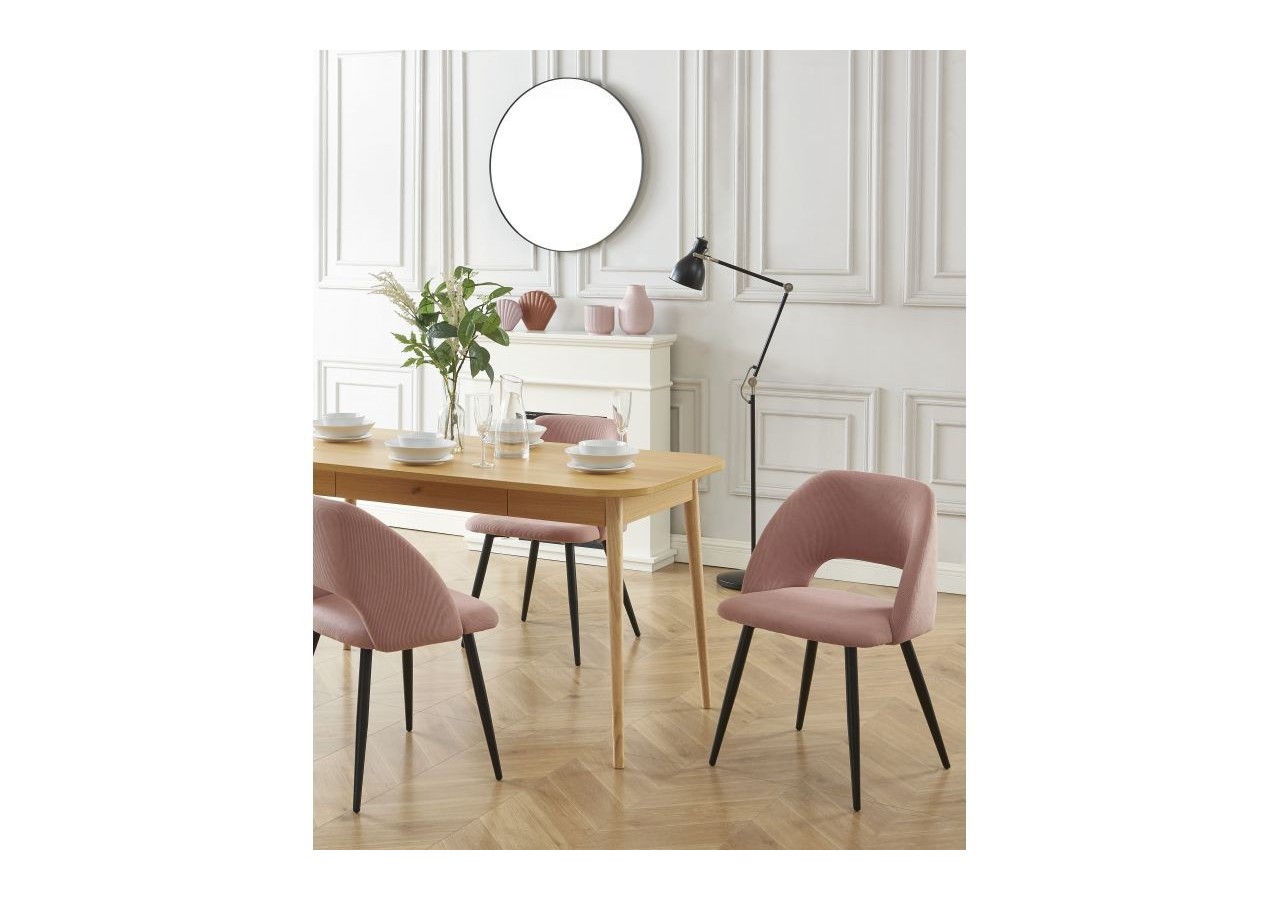 Lot de 2 chaises VINTAGE velours côtelé rose poudré pieds métal noir