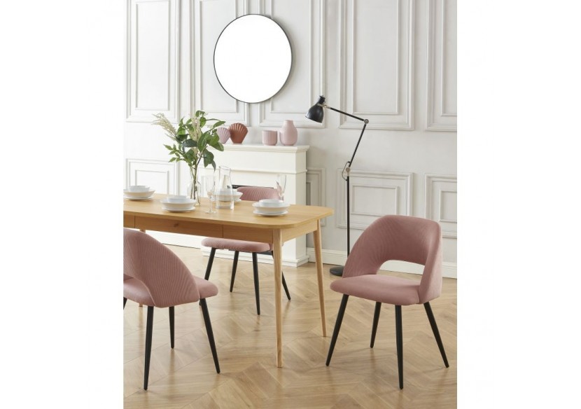 Lot de 2 chaises VINTAGE velours côtelé rose poudré pieds métal noir