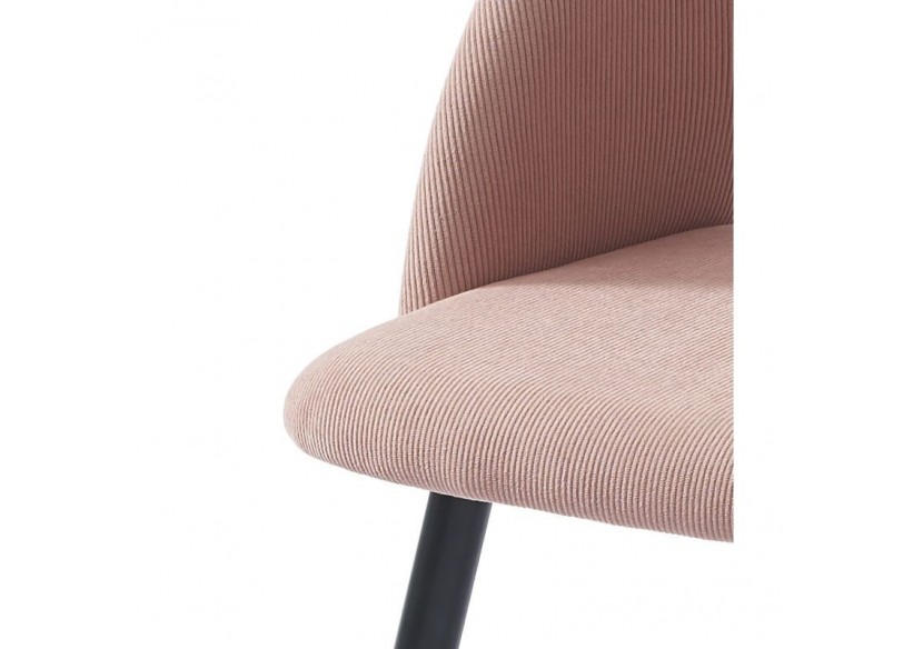 Lot de 2 chaises VINTAGE velours côtelé rose poudré pieds métal noir