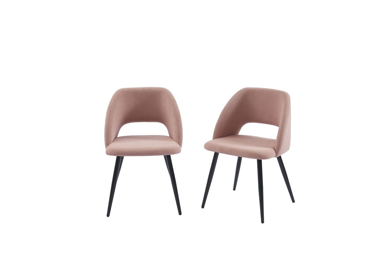 Lot de 2 chaises VINTAGE velours côtelé rose poudré pieds métal noir