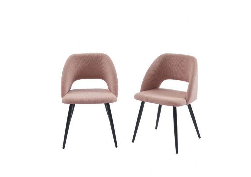 Lot de 2 chaises VINTAGE velours côtelé rose poudré pieds métal noir