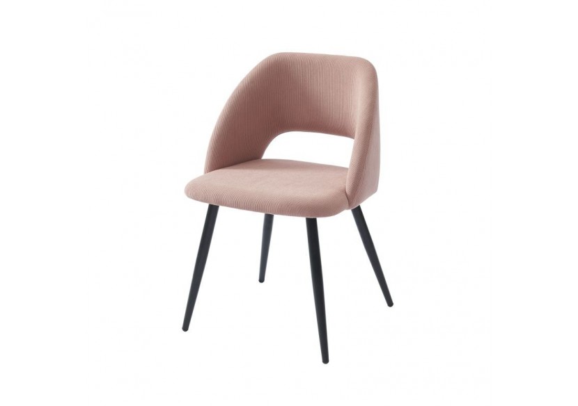 Lot de 2 chaises VINTAGE velours côtelé rose poudré pieds métal noir