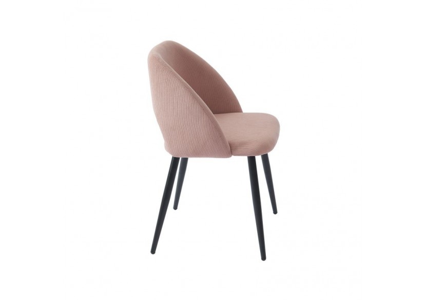 Lot de 2 chaises VINTAGE velours côtelé rose poudré pieds métal noir