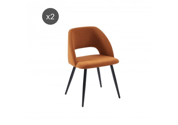 Lot de 2 chaises VINTAGE velours côtelé terracotta pieds métal noir