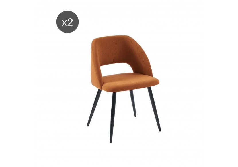 Lot de 2 chaises VINTAGE velours côtelé terracotta pieds métal noir
