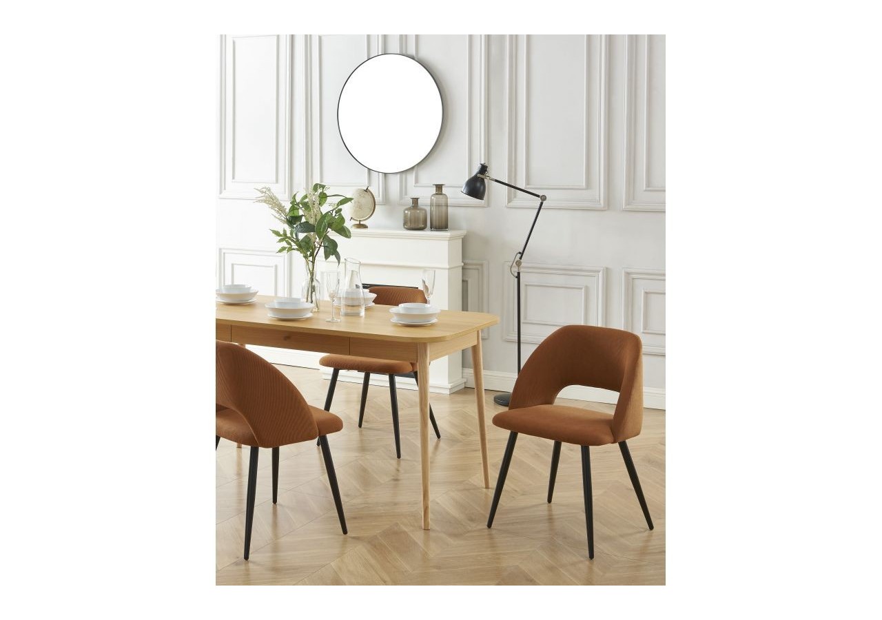 Lot de 2 chaises VINTAGE velours côtelé terracotta pieds métal noir