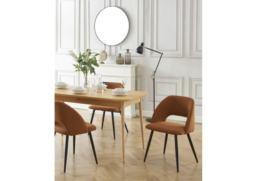 Lot de 2 chaises VINTAGE velours côtelé terracotta pieds métal noir