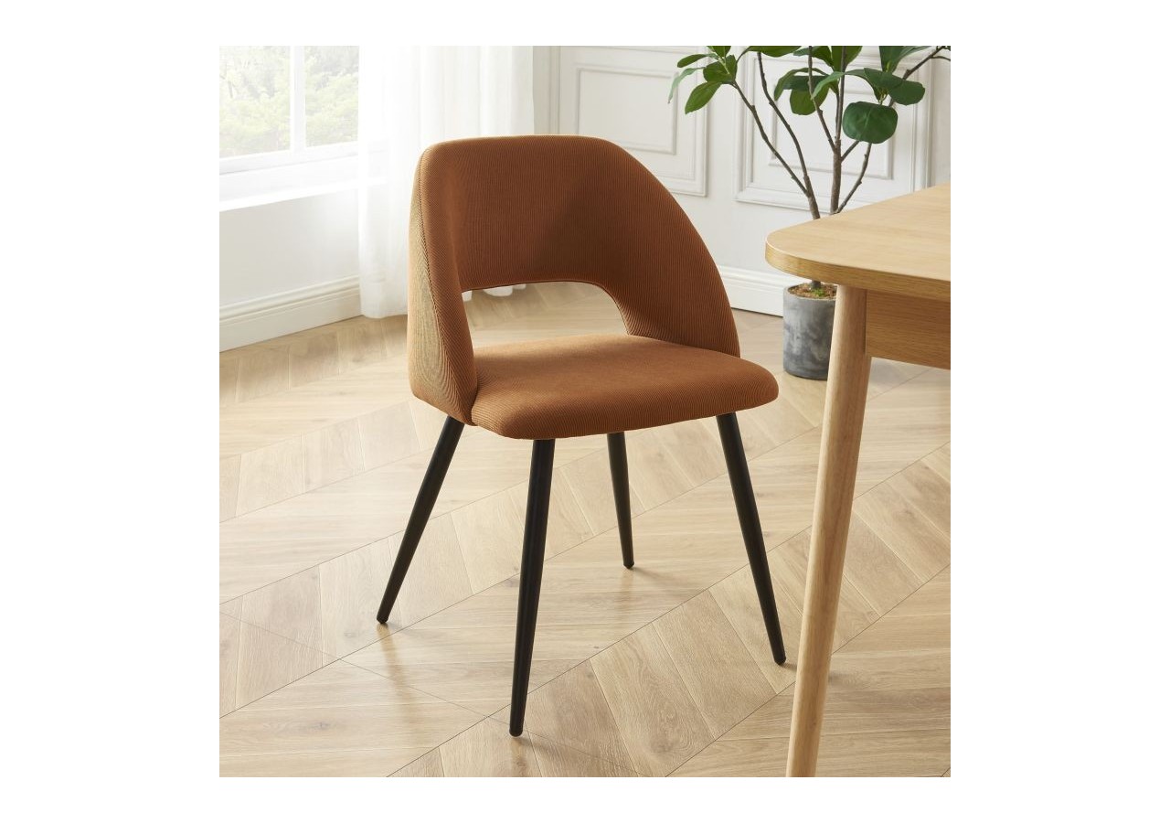 Lot de 2 chaises VINTAGE velours côtelé terracotta pieds métal noir