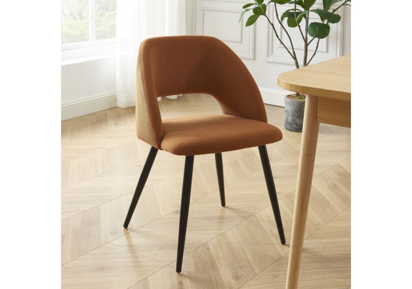 Lot de 2 chaises VINTAGE velours côtelé terracotta pieds métal noir