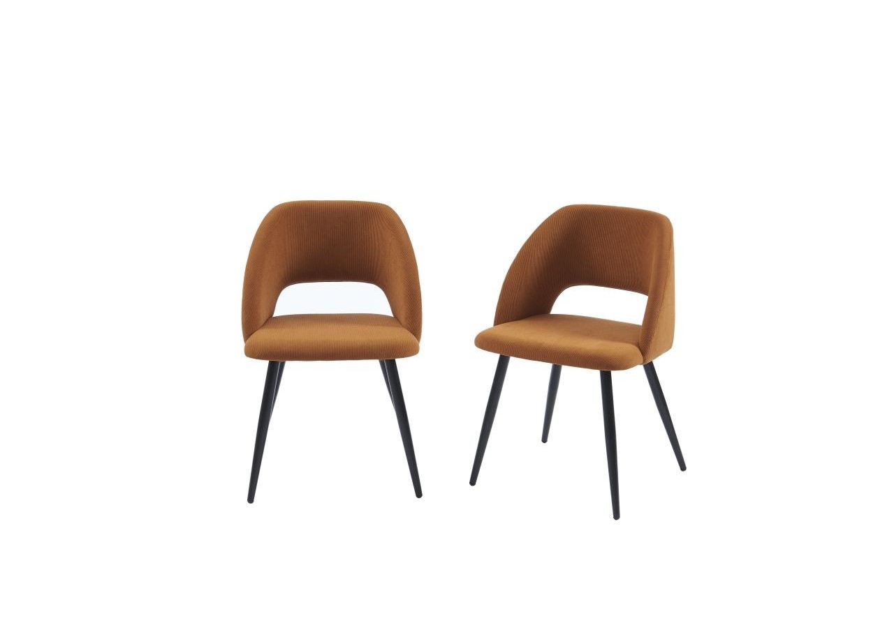 Lot de 2 chaises VINTAGE velours côtelé terracotta pieds métal noir