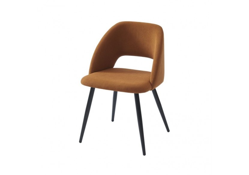 Lot de 2 chaises VINTAGE velours côtelé terracotta pieds métal noir