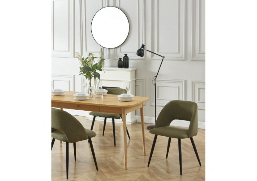 Lot de 2 chaises VINTAGE velours côtelé kaki pieds métal noir