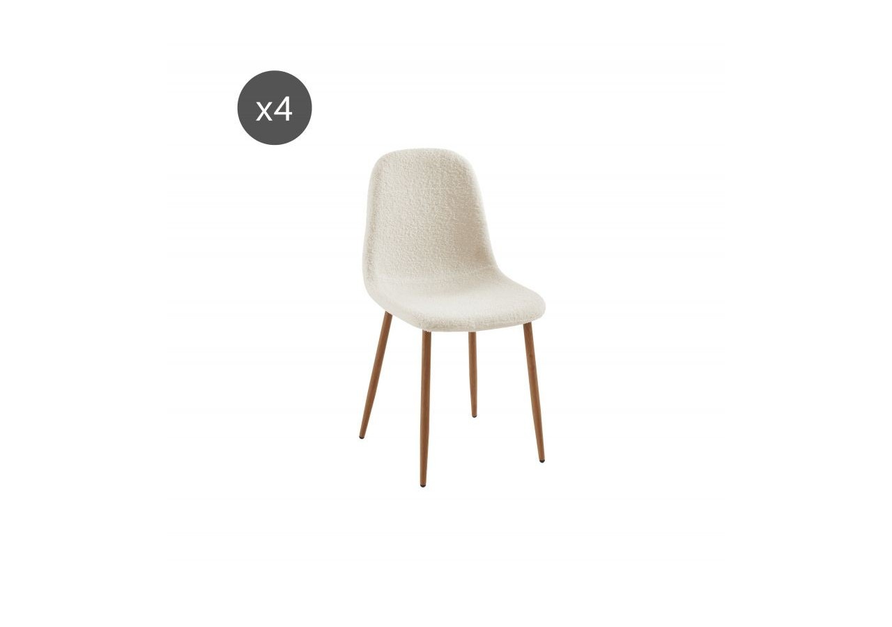 Lot de 4 chaises BIRGIT tissu bouclette écru pieds bois clair