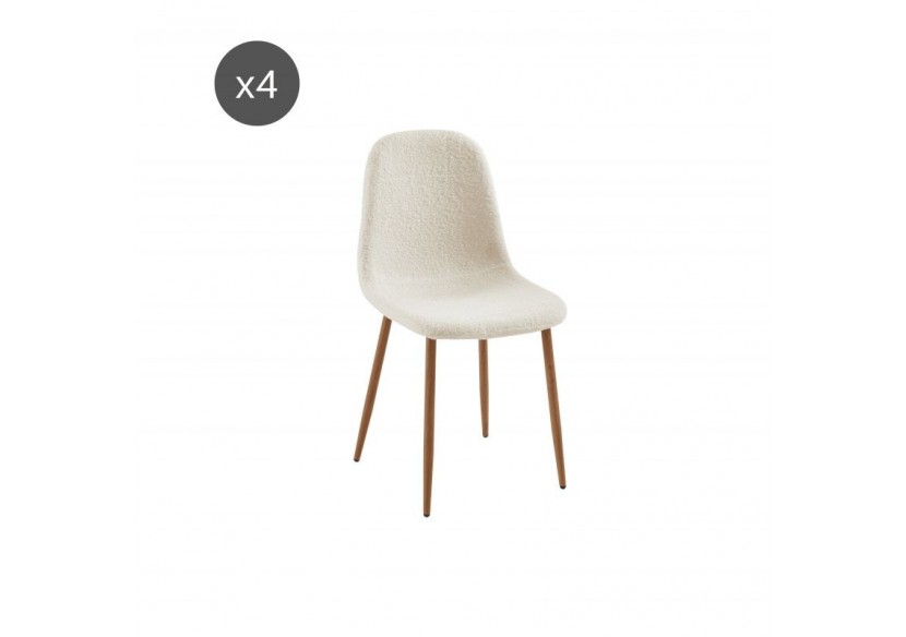 Lot de 4 chaises BIRGIT tissu bouclette écru pieds bois clair