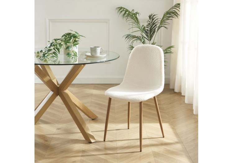 Lot de 4 chaises BIRGIT tissu bouclette écru pieds bois clair 2