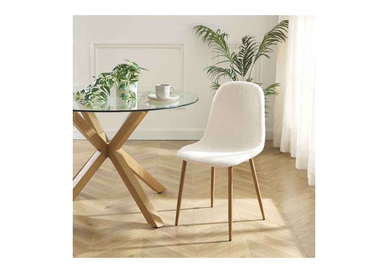 Lot de 4 chaises BIRGIT tissu bouclette écru pieds bois clair