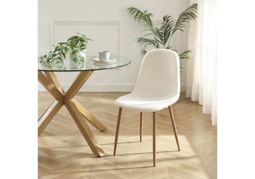 Lot de 4 chaises BIRGIT tissu bouclette écru pieds bois clair