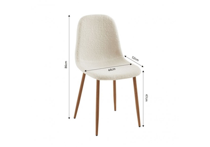 Lot de 4 chaises BIRGIT tissu bouclette écru pieds bois clair