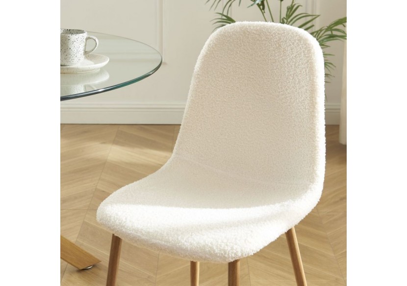 Lot de 4 chaises BIRGIT tissu bouclette écru pieds bois clair